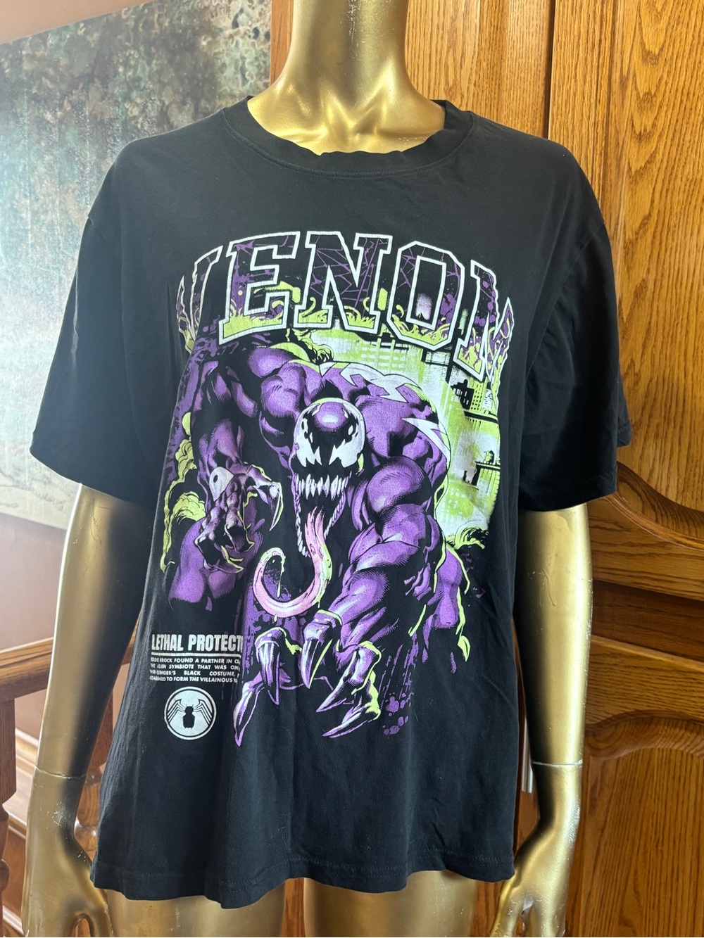 Marvel Venom Graphic Tee in Black with Purple and Neon-Green Print